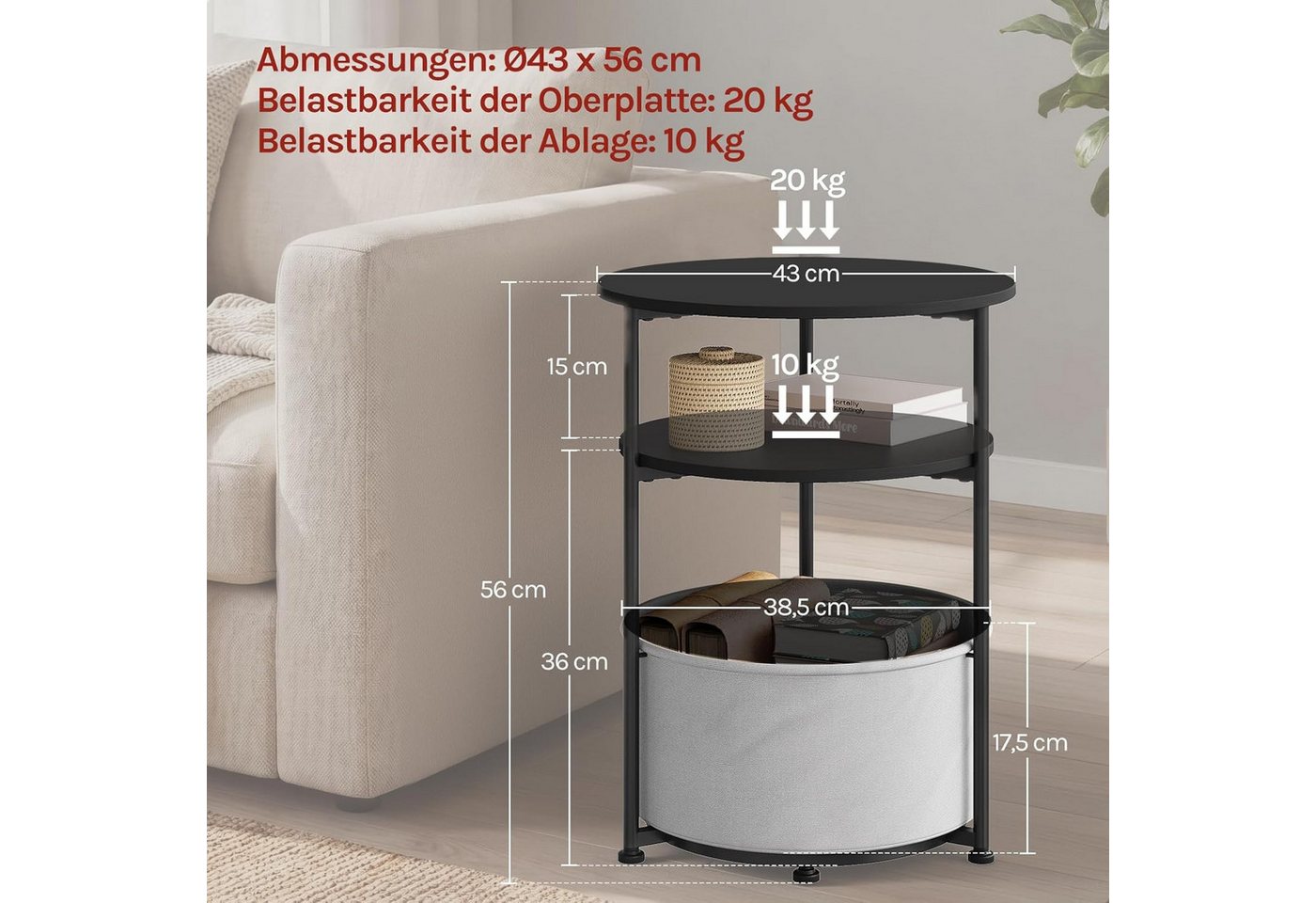 Woltu Couchtisch (1-St), dreistufiger Kleiner Beistelltisch, nachttisch rund, MDF – Bild 3 von 5