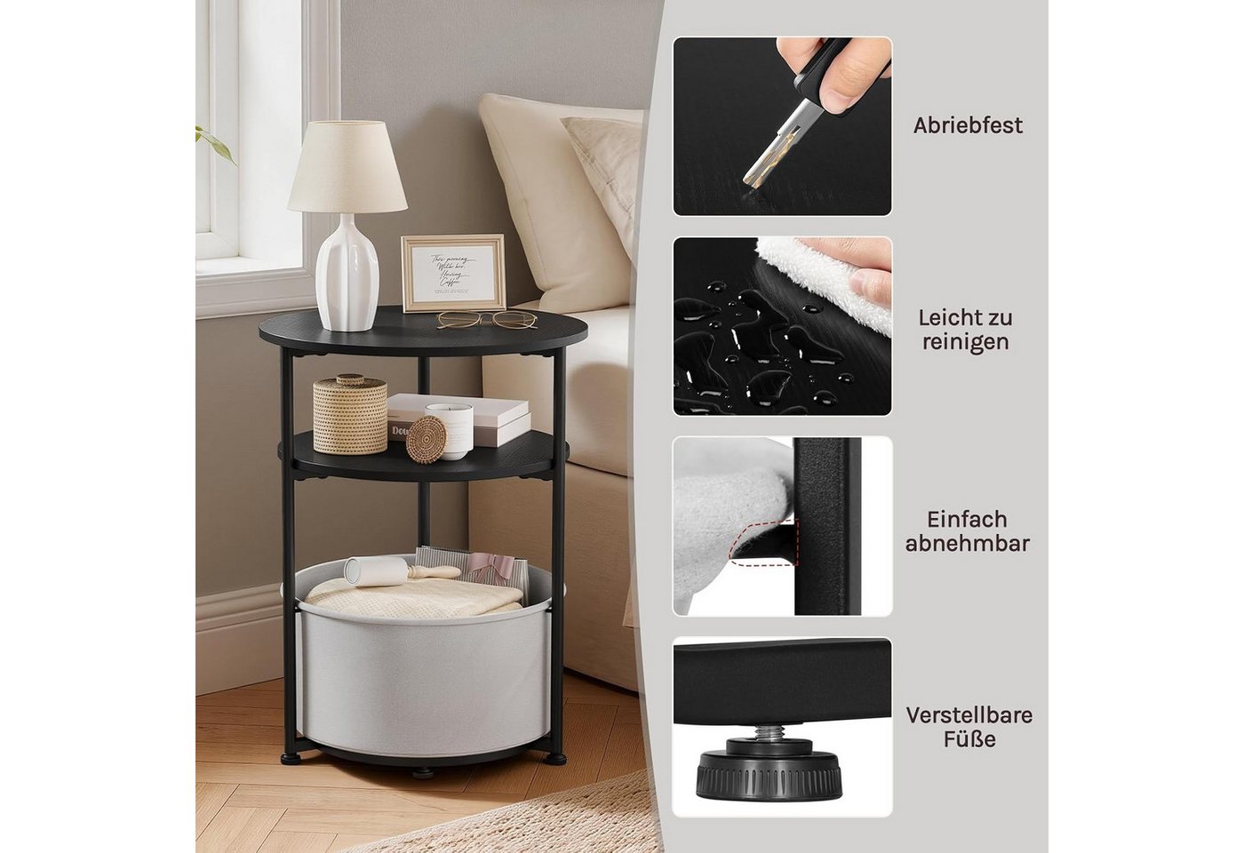 Woltu Couchtisch (1-St), dreistufiger Kleiner Beistelltisch, nachttisch rund, MDF – Bild 4 von 5