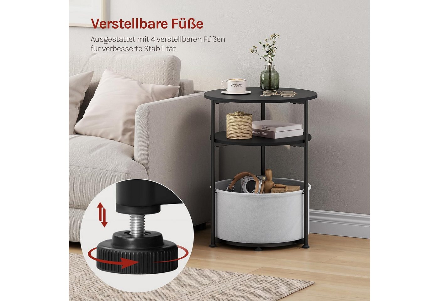 Woltu Couchtisch (1-St), dreistufiger Kleiner Beistelltisch, nachttisch rund, MDF – Bild 5 von 5