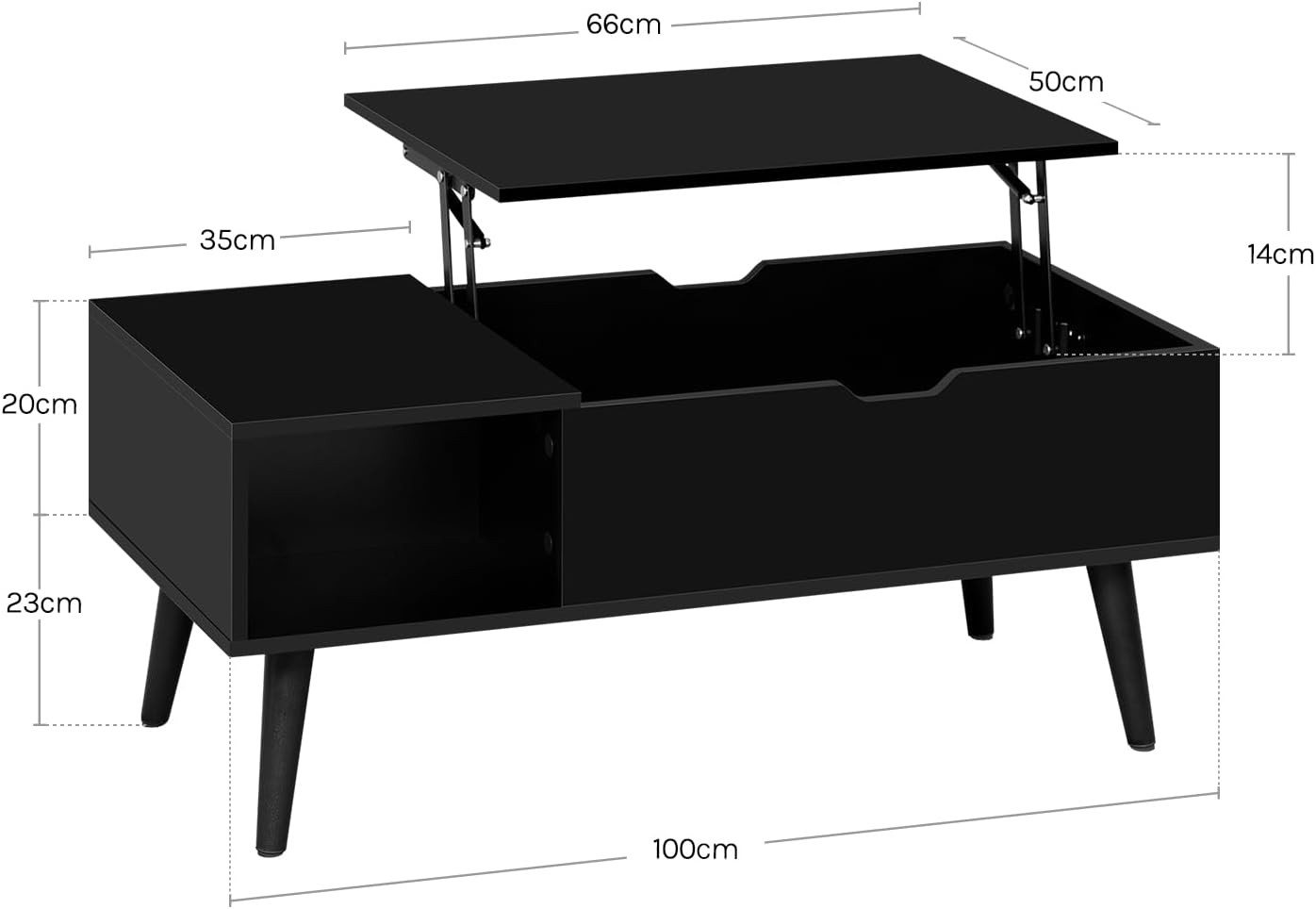 Woltu Couchtisch (1-St), Verstecktes Fach unter der Tischplatte, Anhebbare tischplatte – Bild 3 von 5