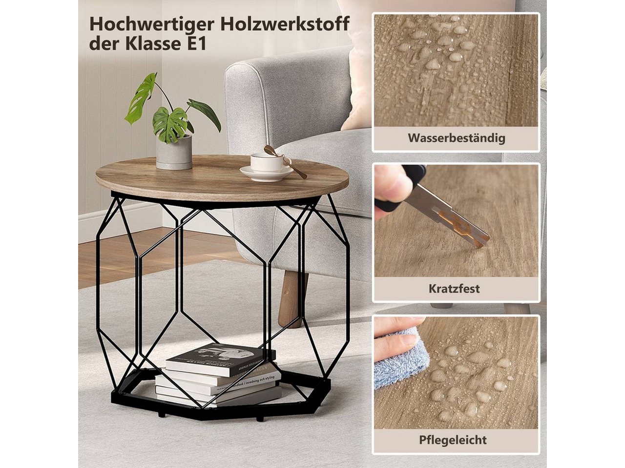 Woltu Couchtisch (2-St), mit runder Tischplatte Stauraum, Holzwerkstoff Metall – Bild 5 von 5