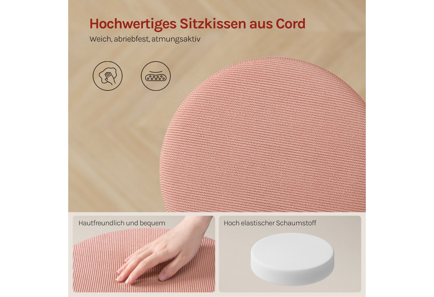 Woltu Drehhocker (1 St), Schminkhocker Cord, höhenverstellbar drehbar – Bild 5 von 5