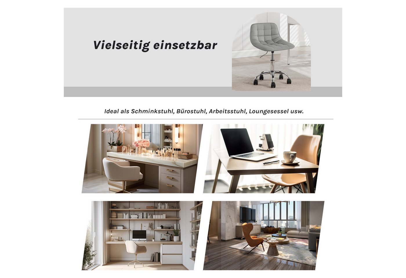 Woltu Drehhocker (1 St), Schminkstuhl Samt, Bürohocker höhenverstellbar – Bild 5 von 5