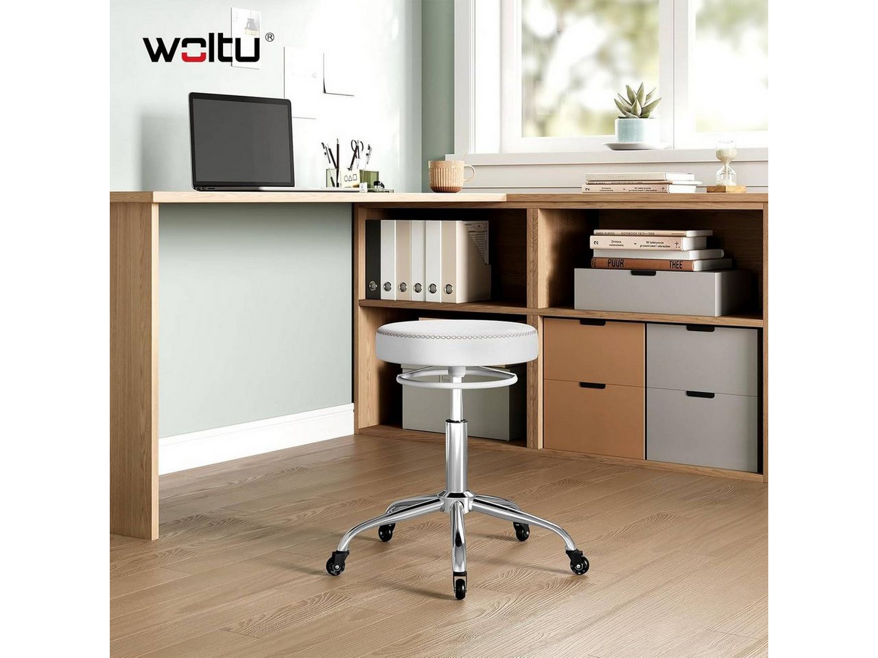 Woltu Drehhocker (1 St), 360° drehbar, mit Rollen, runder Hocker – Bild 2 von 5