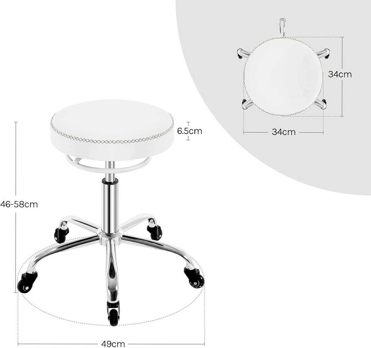 Woltu Drehhocker (1 St), 360° drehbar, mit Rollen, runder Hocker – Bild 3 von 5