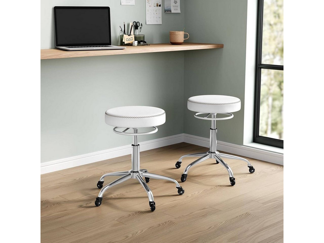 Woltu Drehhocker (1 St), 360° drehbar, mit Rollen, runder Hocker – Bild 4 von 5