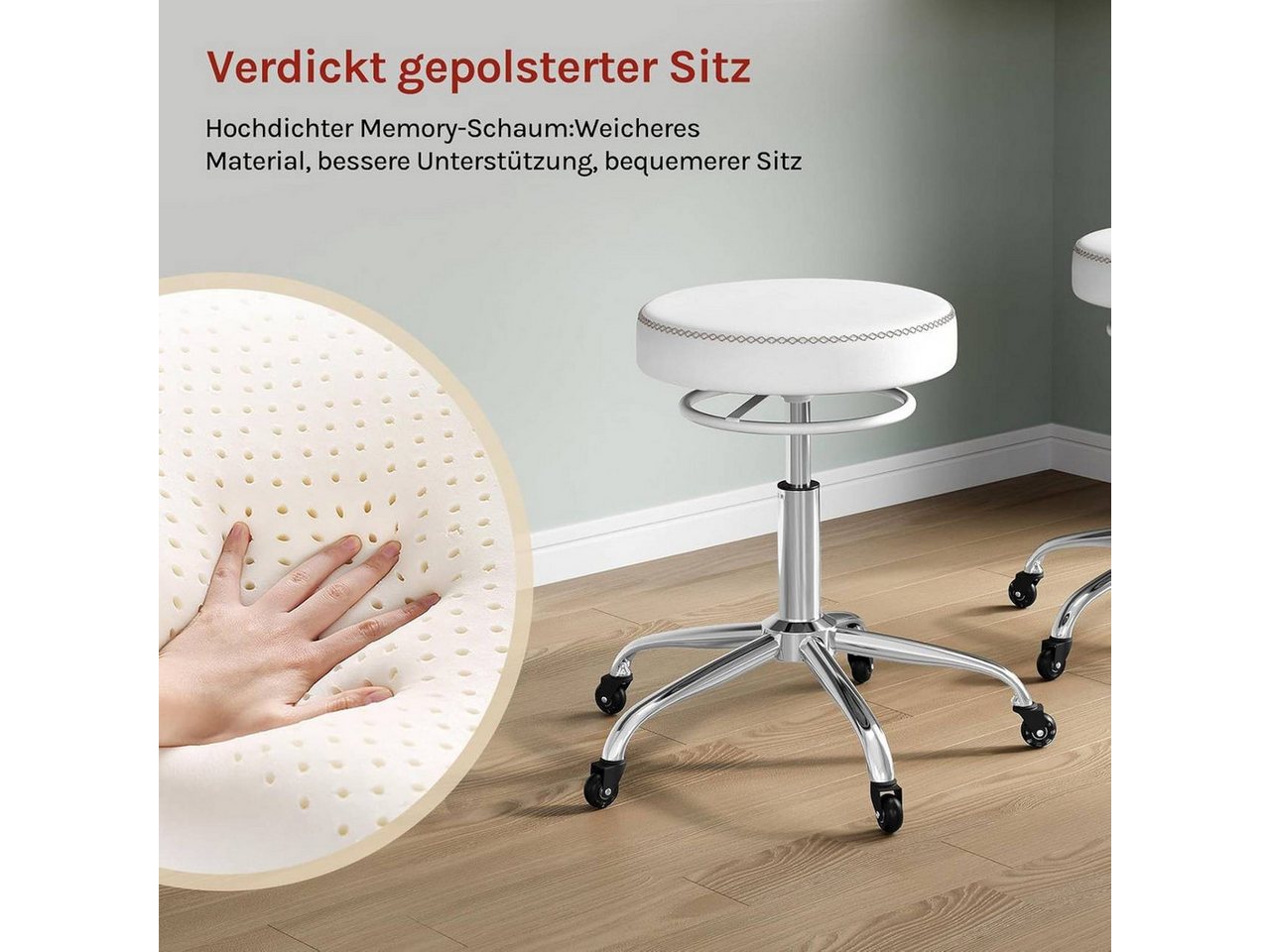 Woltu Drehhocker (1 St), 360° drehbar, mit Rollen, runder Hocker – Bild 5 von 5