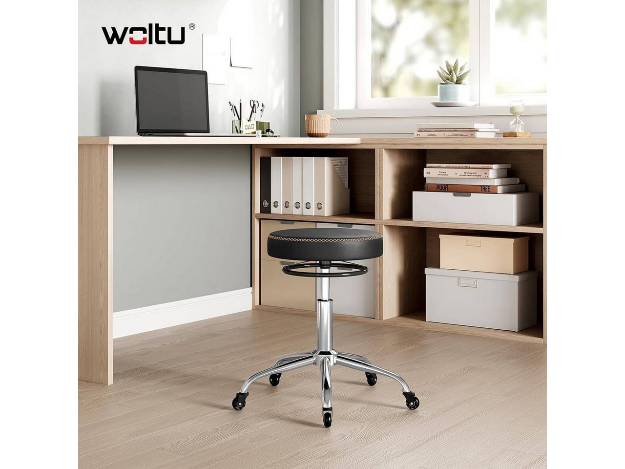 Woltu Drehhocker (1 St), 360° drehbar, mit Rollen, runder Hocker – Bild 2 von 5