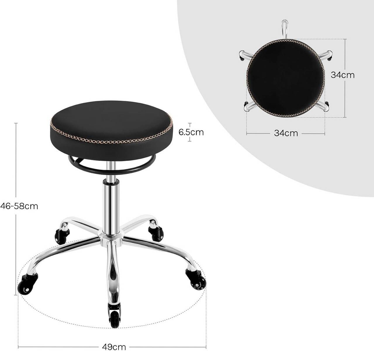Woltu Drehhocker (1 St), 360° drehbar, mit Rollen, runder Hocker – Bild 3 von 5
