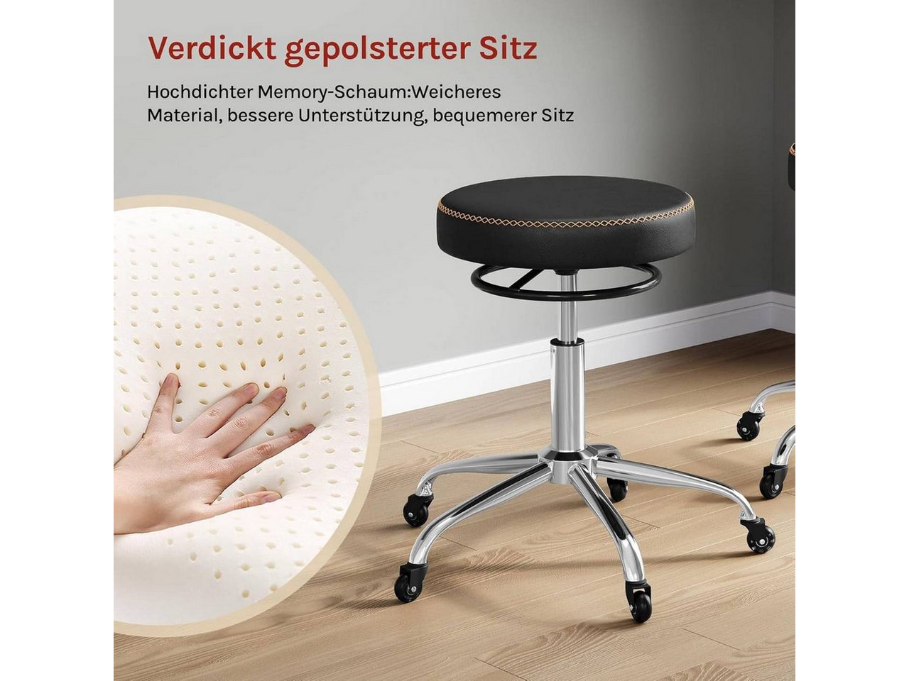Woltu Drehhocker (1 St), 360° drehbar, mit Rollen, runder Hocker – Bild 5 von 5