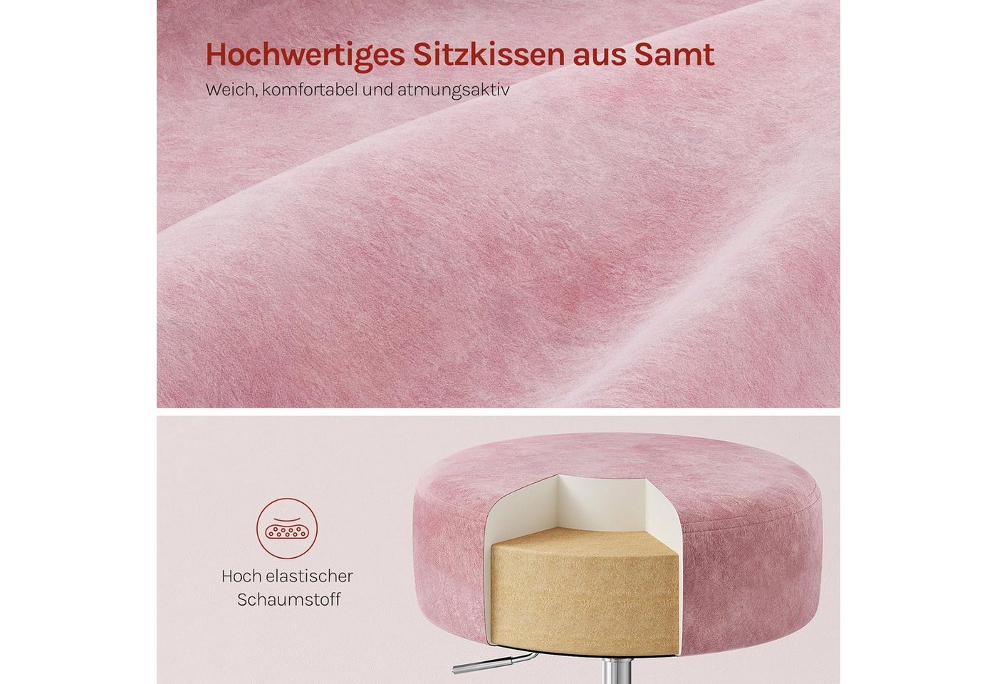 Woltu Drehhocker (1 St), Schminkhocker Samt, höhenverstellbar drehbar – Bild 4 von 5