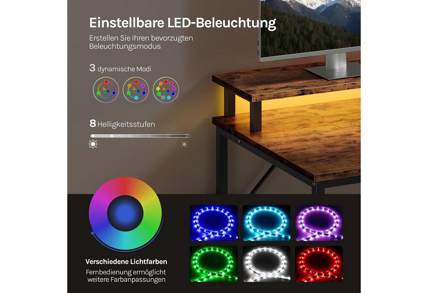 Woltu Eckschreibtisch, Schreibtisch L Form 180x80cm mit 5 Schubladen 2 Ablagen&Steckdosen LED – Bild 5 von 5