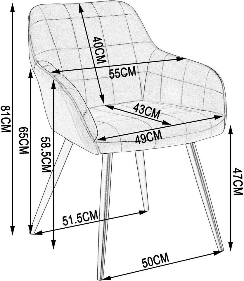 Woltu Esszimmerstuhl (1 St), Küchenstuhl Sessel mit Armlehne, Metallbeine – Bild 3 von 5