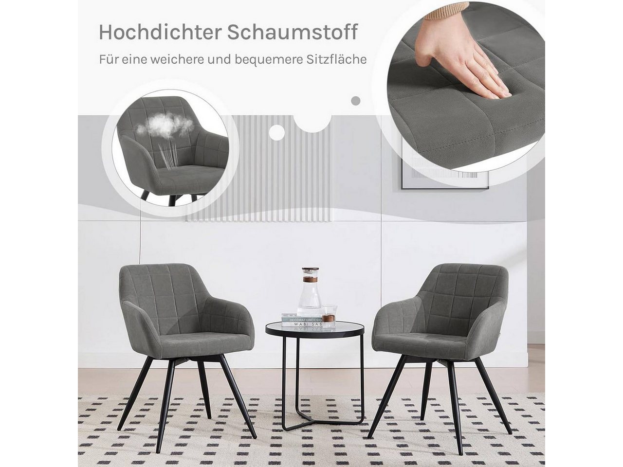 Woltu Esszimmerstuhl (1 St), gepolsterter ergonomischer, mit Metallbeinen – Bild 5 von 5