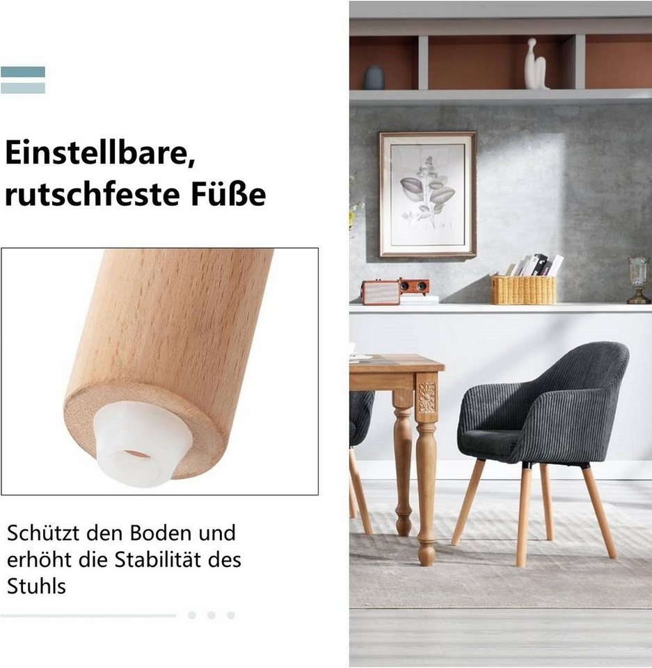 Woltu Esszimmerstuhl (2 St), Esszimmerstuhl, mit Armlehnen, aus Cord – Bild 5 von 5