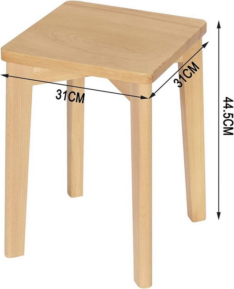Woltu Esszimmerstuhl (2 St), Massivholz, stapelbar, ohne Lehne, Sitzhocker – Bild 3 von 5