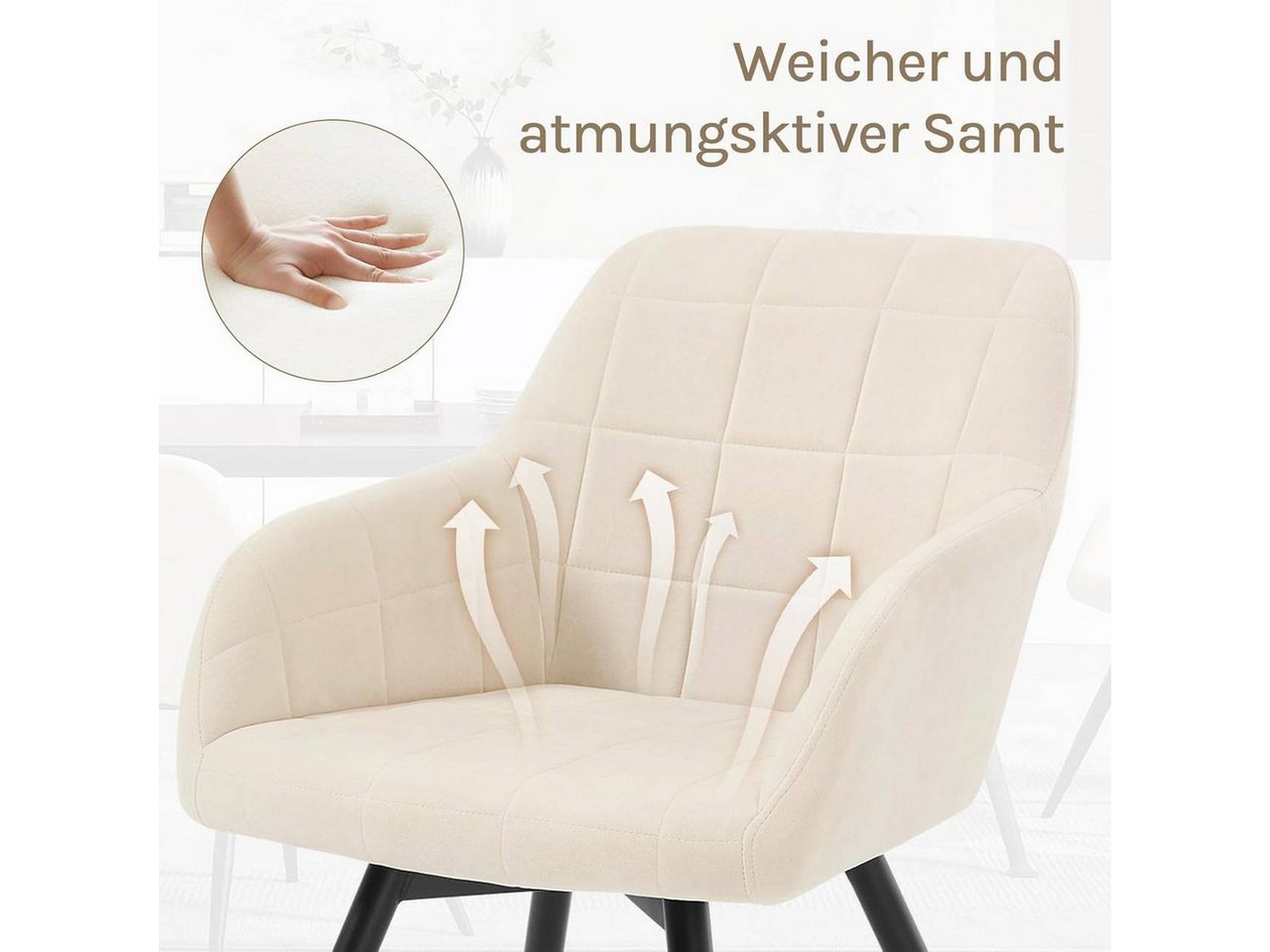 Woltu Esszimmerstuhl (2 St), gepolsterter ergonomischer, mit Metallbeinen – Bild 5 von 5