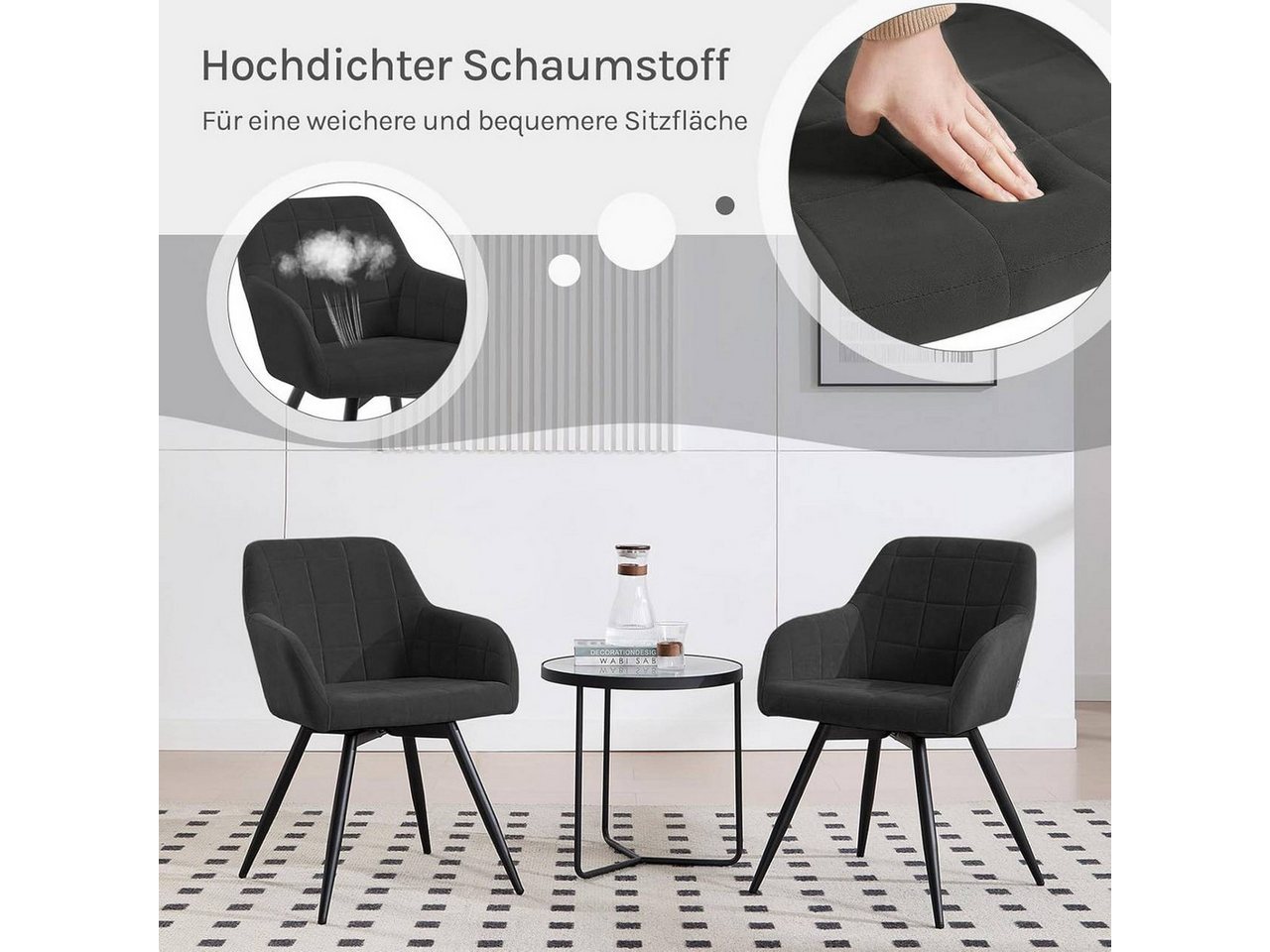 Woltu Esszimmerstuhl (2 St), gepolsterter ergonomischer, mit Metallbeinen – Bild 5 von 5