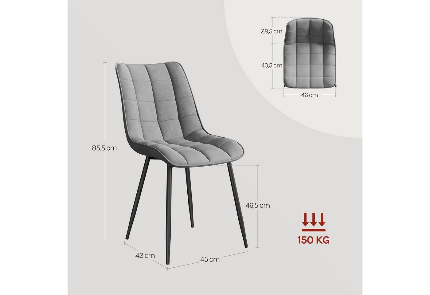 Woltu Esszimmerstuhl (2er-Set), Sessel mit Rückenlehne, Metallbeine – Bild 3 von 5