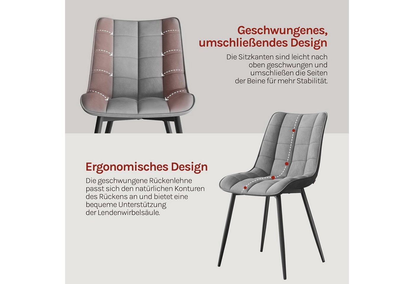 Woltu Esszimmerstuhl (2er-Set), Sessel mit Rückenlehne, Metallbeine – Bild 4 von 5