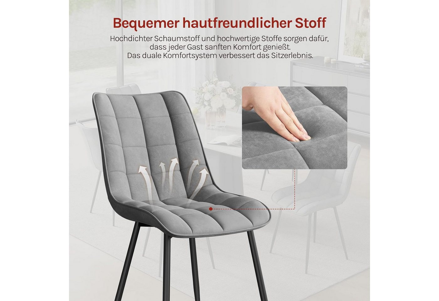 Woltu Esszimmerstuhl (2er-Set), Sessel mit Rückenlehne, Metallbeine – Bild 5 von 5