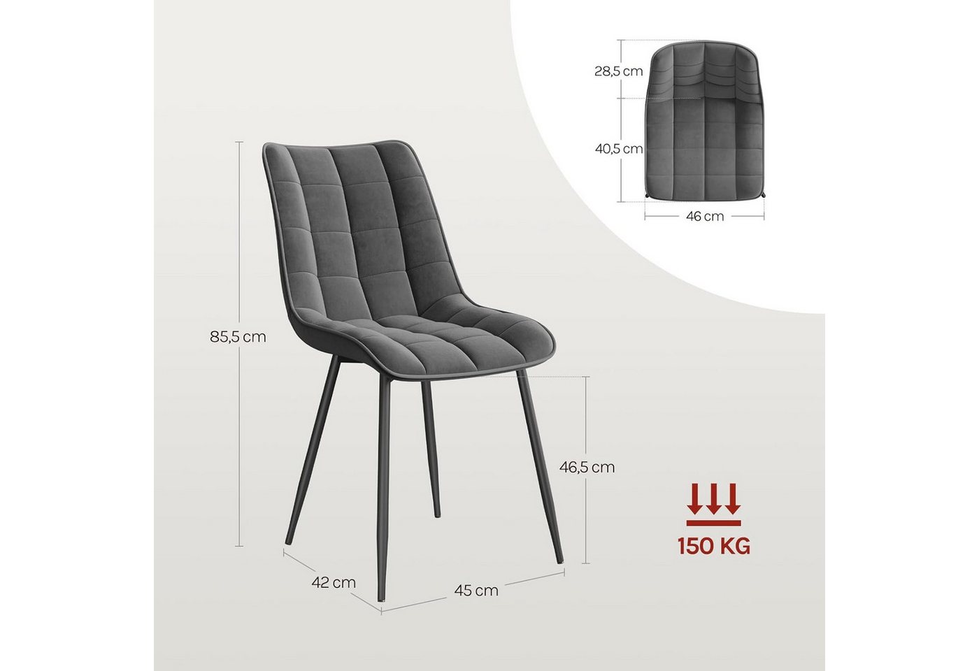 Woltu Esszimmerstuhl (2er-Set), Sessel mit Rückenlehne, Metallbeine – Bild 3 von 5