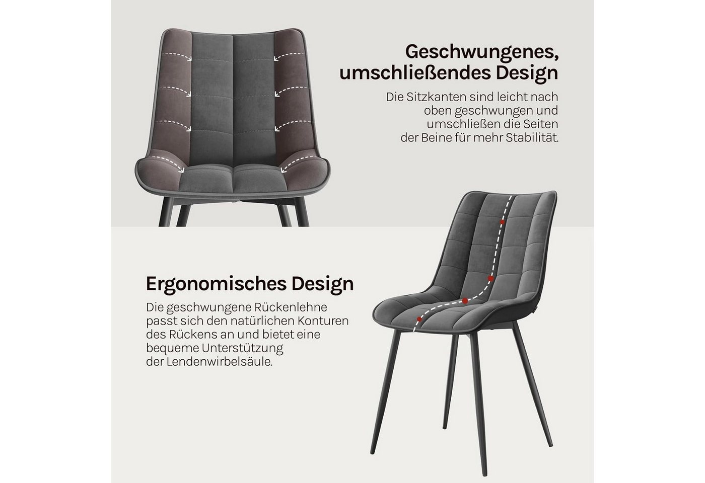 Woltu Esszimmerstuhl (2er-Set), Sessel mit Rückenlehne, Metallbeine – Bild 4 von 5