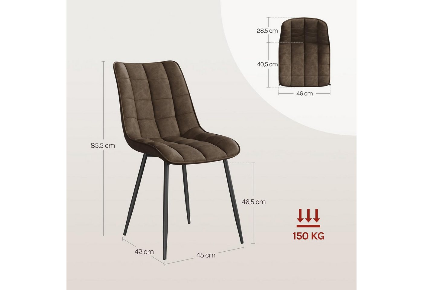 Woltu Esszimmerstuhl (2er-Set), Sessel mit Rückenlehne, Metallbeine – Bild 3 von 5