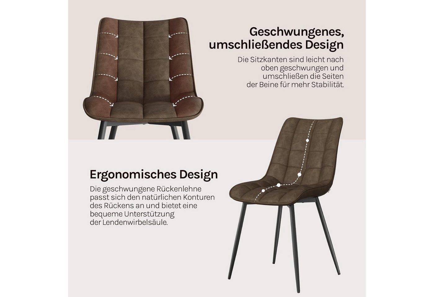 Woltu Esszimmerstuhl (2er-Set), Sessel mit Rückenlehne, Metallbeine – Bild 4 von 5