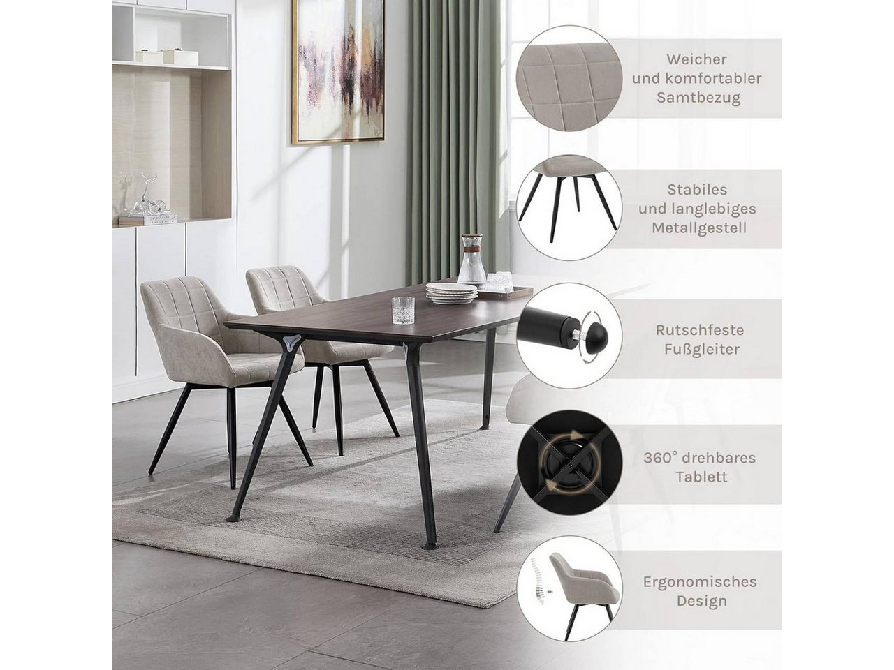 Woltu Esszimmerstuhl (4 St), gepolsterter ergonomischer, mit Metallbeinen – Bild 4 von 5