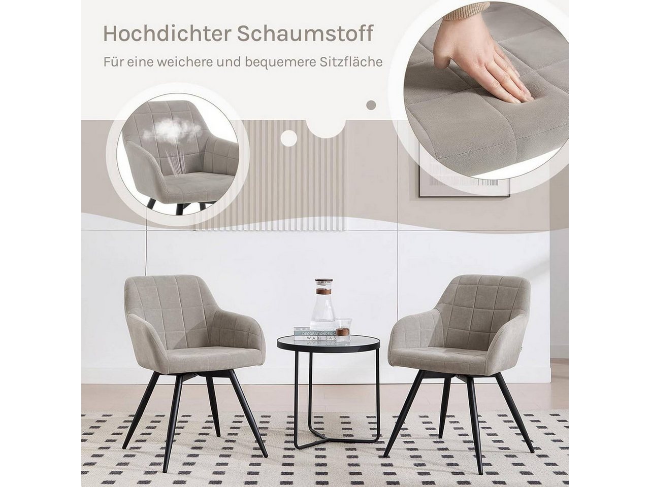 Woltu Esszimmerstuhl (4 St), gepolsterter ergonomischer, mit Metallbeinen – Bild 5 von 5
