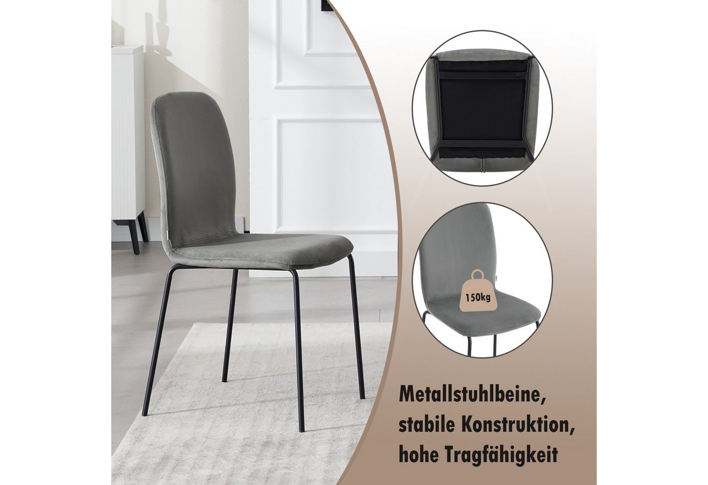 Woltu Esszimmerstuhl (4 St), Stapelstuhl Samt mit Metallbeinen – Bild 5 von 5