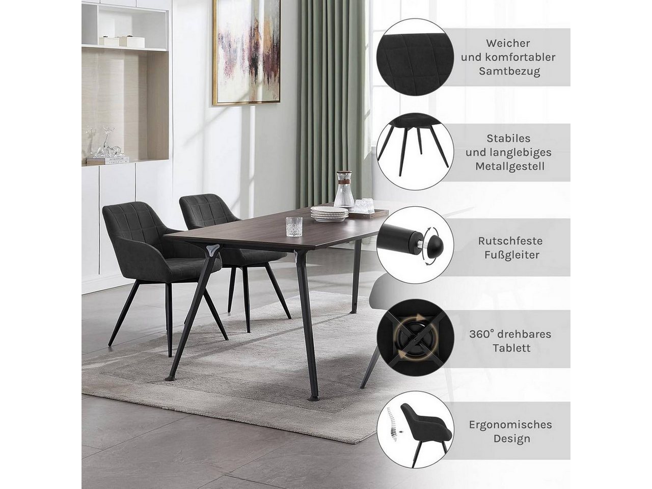 Woltu Esszimmerstuhl (6 St), gepolsterter ergonomischer, mit Metallbeinen – Bild 4 von 5