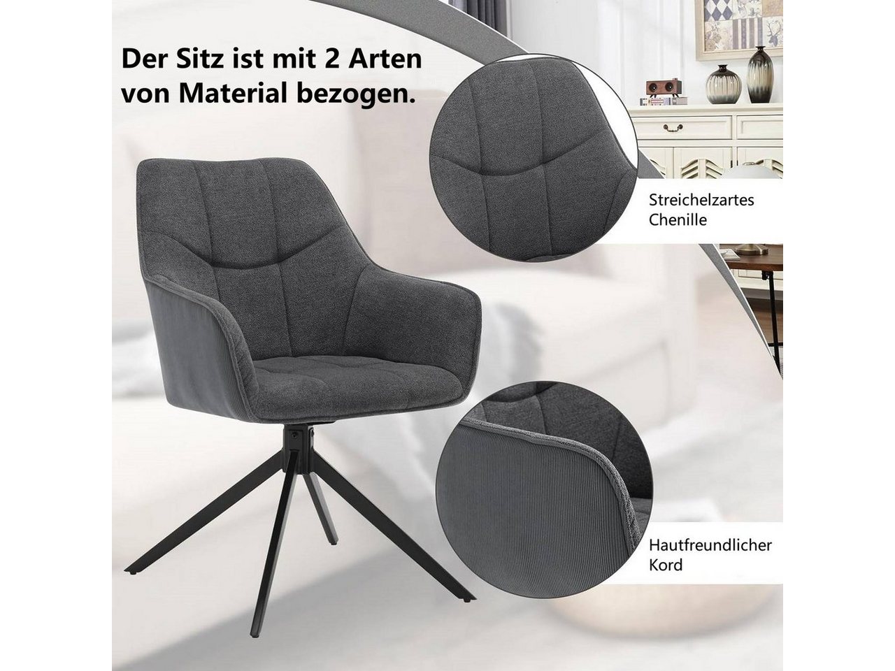 Woltu Esszimmerstuhl (6 St), Polsterstuhl drehbar, gepolsterter, Metallbeine – Bild 5 von 5