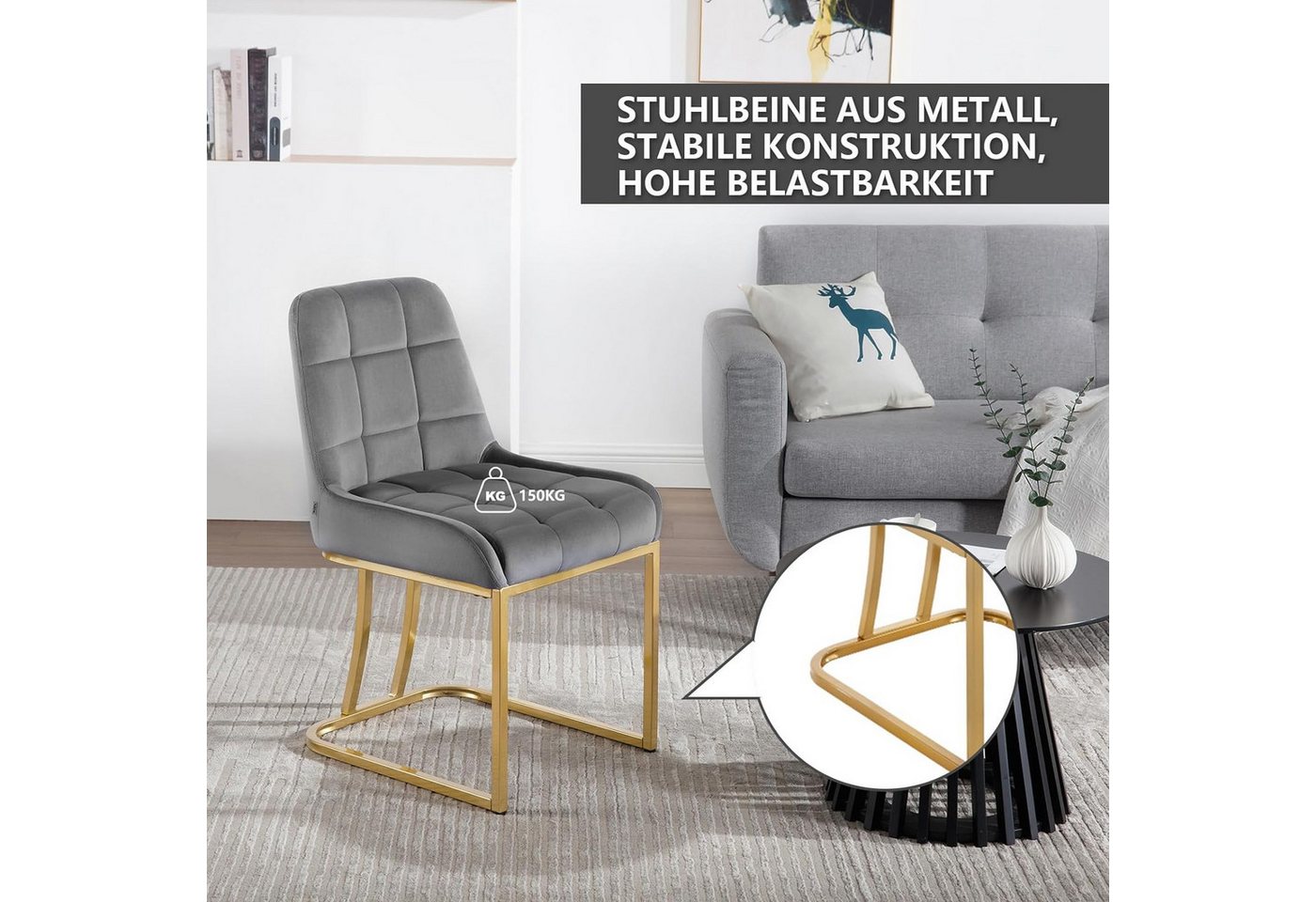 Woltu Esszimmerstuhl (6 St), Küchenstuhl mit Metallgestell in Bogenform, Samt – Bild 5 von 5