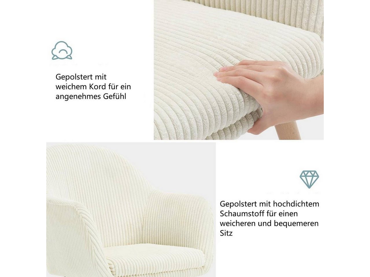Woltu Esszimmerstuhl (6 St), Esszimmerstuhl, mit Armlehnen, aus Cord – Bild 5 von 5