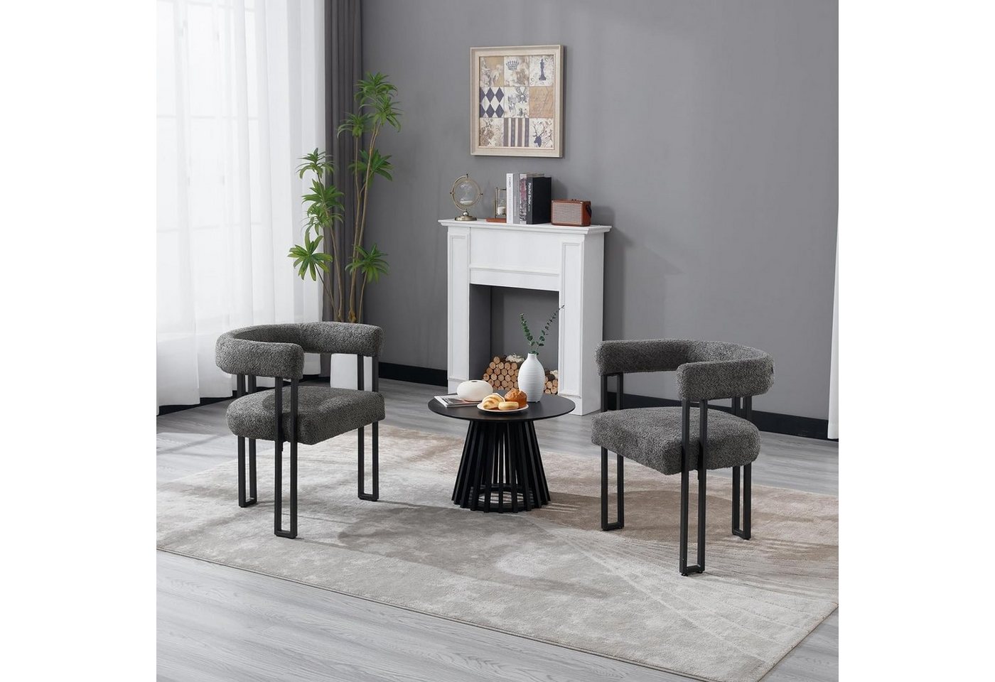 Woltu Esszimmerstuhl, Design Stuhl Küchenstuhl Sessel bequem modern, aus Chenille – Bild 2 von 5