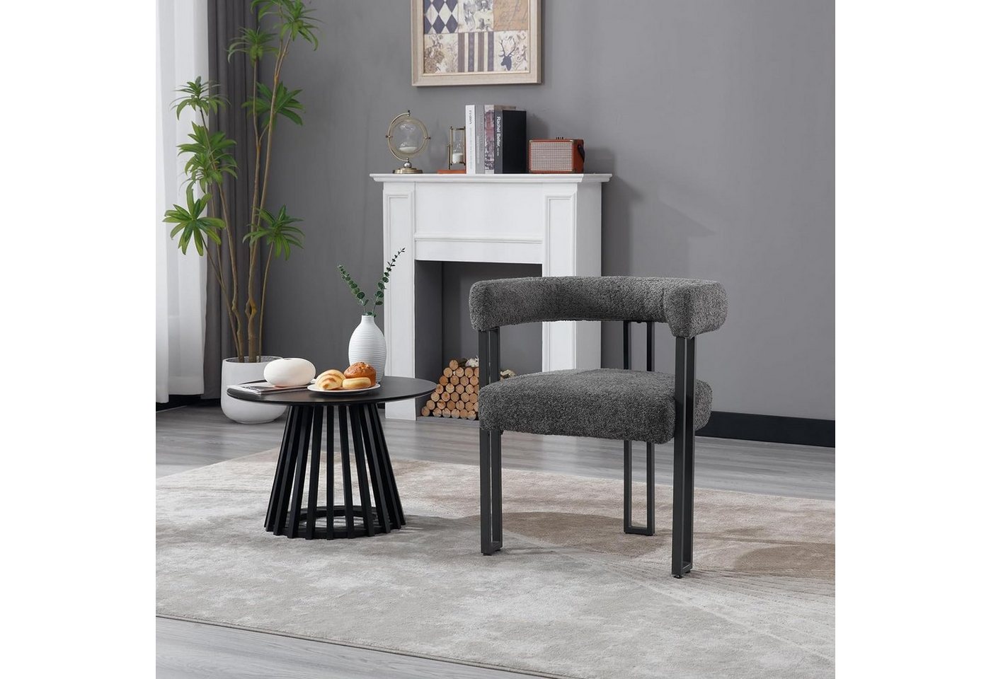 Woltu Esszimmerstuhl, Design Stuhl Küchenstuhl Sessel bequem modern, aus Chenille – Bild 4 von 5