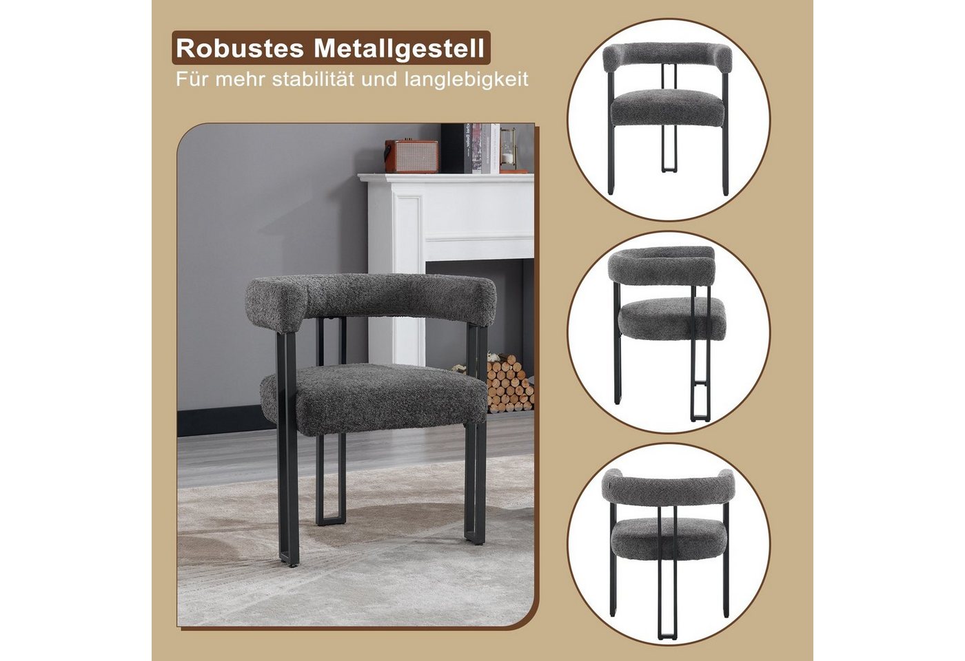 Woltu Esszimmerstuhl, Design Stuhl Küchenstuhl Sessel bequem modern, aus Chenille – Bild 5 von 5