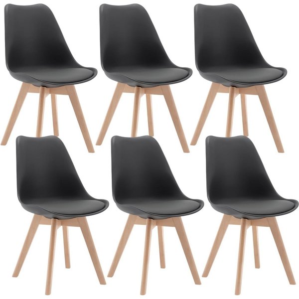 Woltu Esszimmerstuhl (Set, 6 St), Designstuhl Sitzfläche aus Kunstleder, Massivholz
