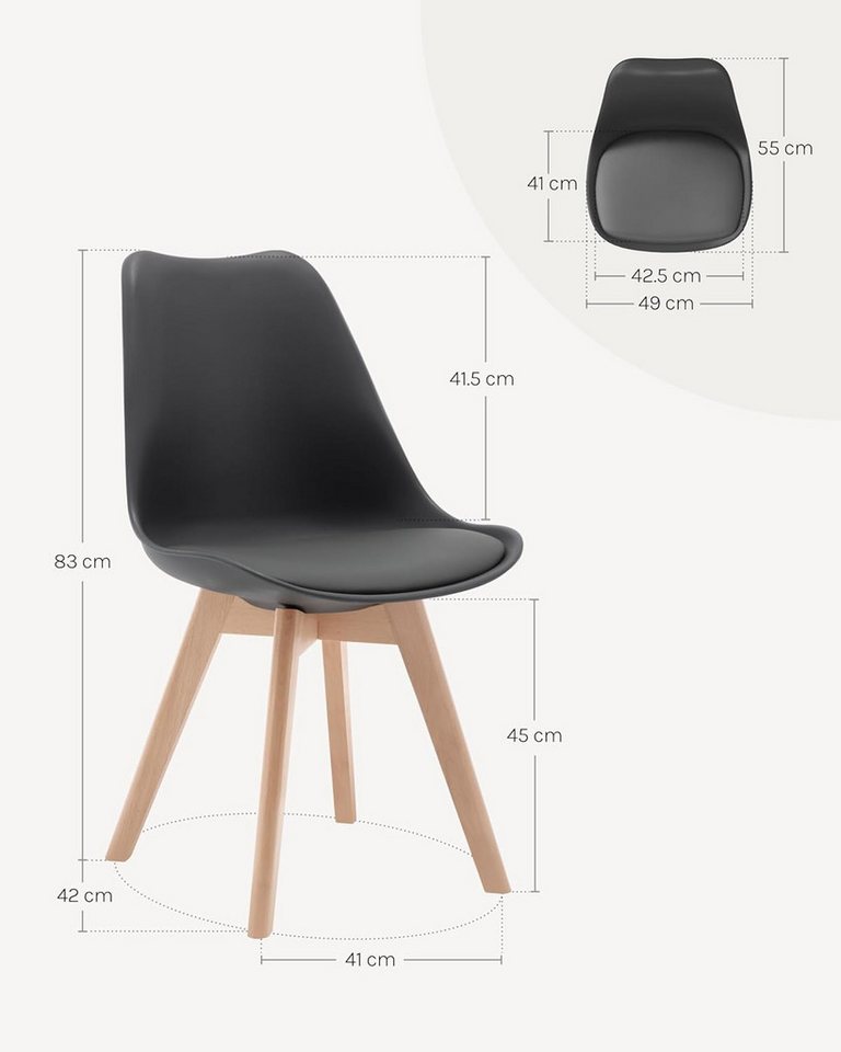 Woltu Esszimmerstuhl (Set, 6 St), Designstuhl Sitzfläche aus Kunstleder, Massivholz – Bild 3 von 5