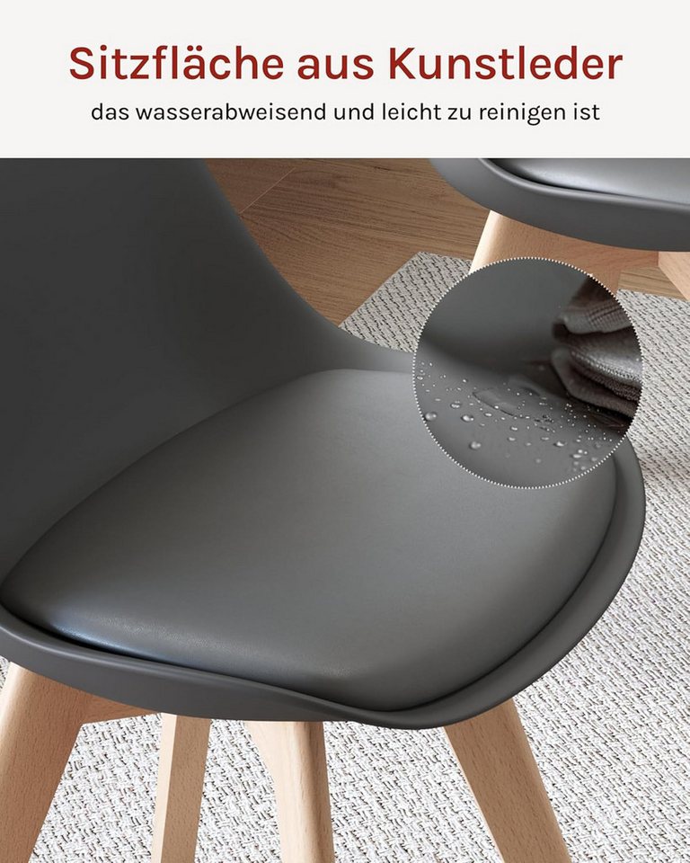 Woltu Esszimmerstuhl (Set, 6 St), Designstuhl Sitzfläche aus Kunstleder, Massivholz – Bild 4 von 5