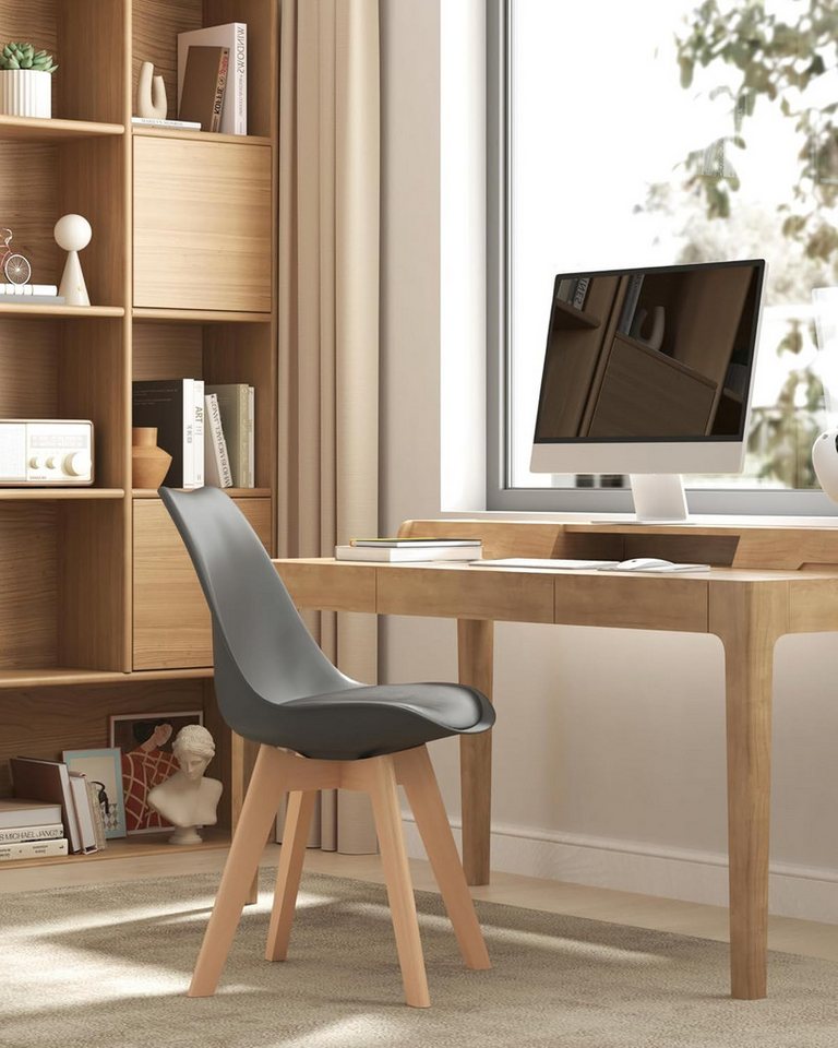 Woltu Esszimmerstuhl (Set, 6 St), Designstuhl Sitzfläche aus Kunstleder, Massivholz – Bild 5 von 5