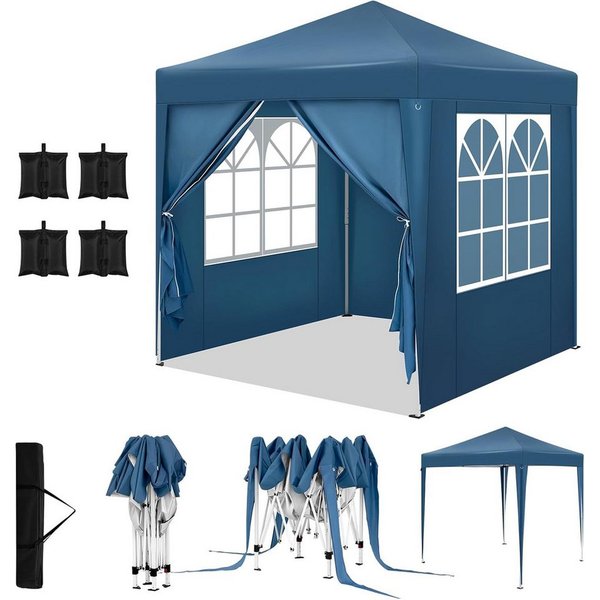 Woltu Faltpavillon, mit 4 Seitenteilen, 2x2 m, mit 4 Seitenteilen und 4 Sandsäcke, höhenverstellbarer