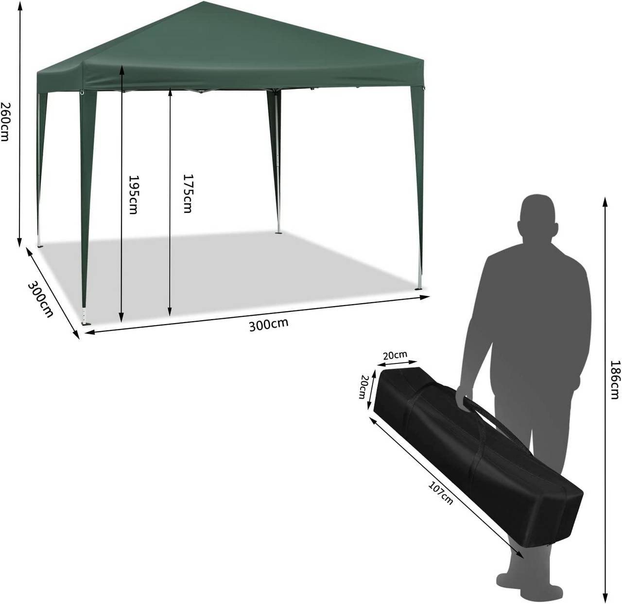 Woltu Faltpavillon, Pop-Up Pavillon aus Oxford Metallrahmen 3x3 m – Bild 3 von 5