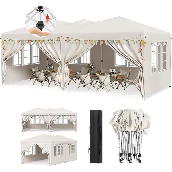 Woltu Faltpavillon, mit 6 Seitenteilen, 3x6 Pop Up Pavillon, höhenverstellbar mit Tragetasche