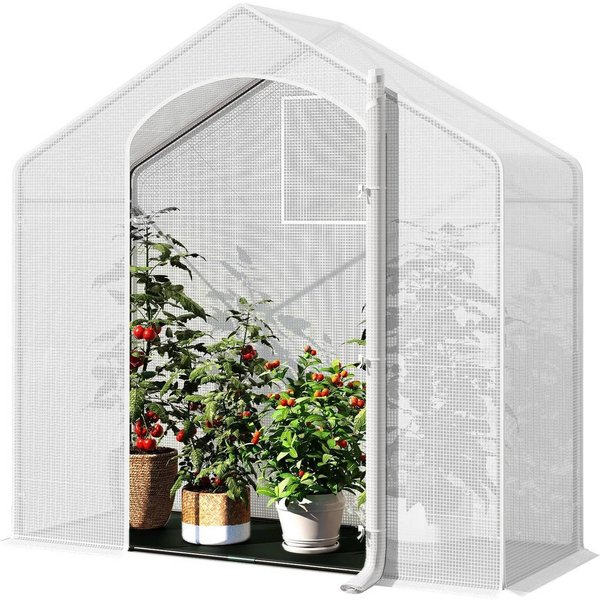 Woltu Foliengewächshaus, BxTxH: 200 x 80 x 200,00 cm, 200x80x200cm, mit Tür Fenstern, aus Stahlrohr PE, Weiß