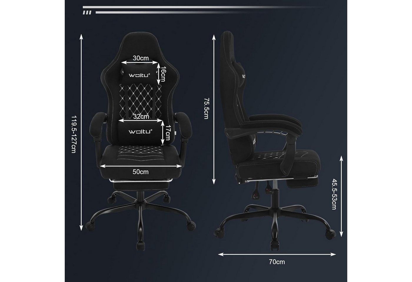 Woltu Gaming-Stuhl (1 St), mit Massagefunktion, ergonomisch, 150 kg, Netzstoff – Bild 3 von 5