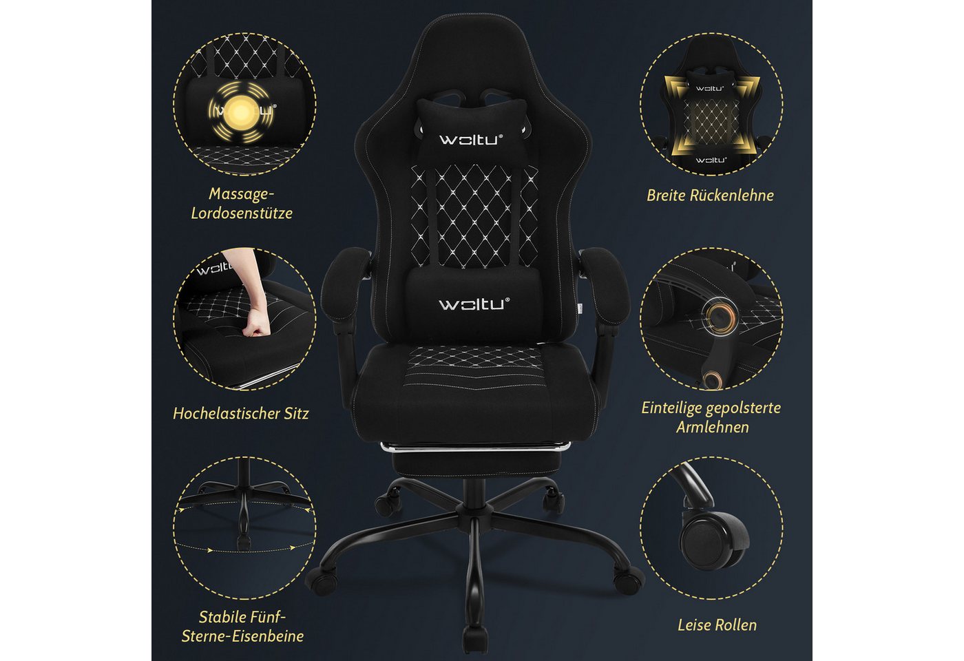 Woltu Gaming-Stuhl (1 St), mit Massagefunktion, ergonomisch, 150 kg, Netzstoff – Bild 5 von 5