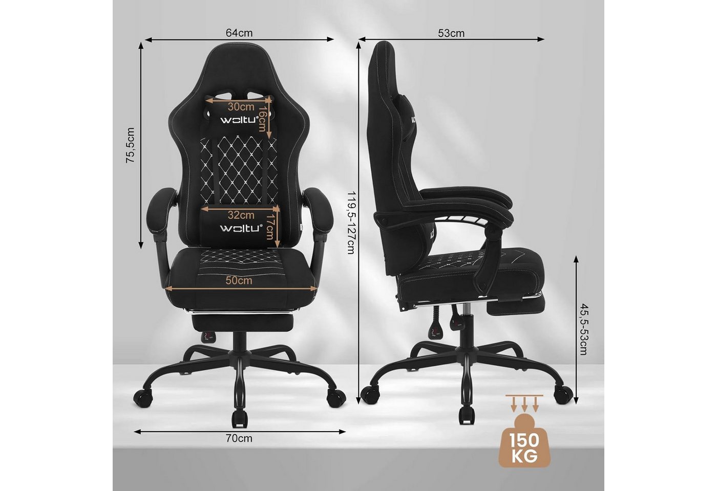 Woltu Gaming-Stuhl (1 St), mit Massagefunktion, ergonomisch, 150 kg, Tech-Stoff – Bild 3 von 5